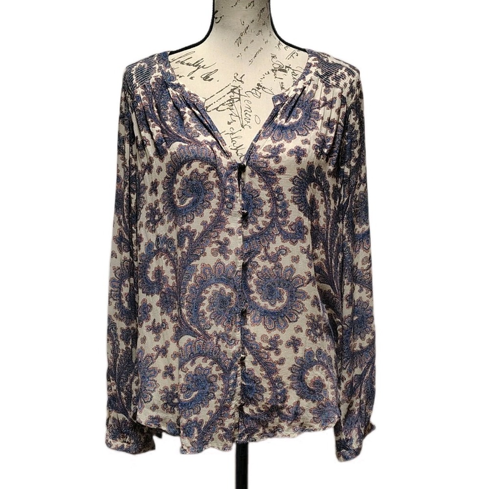 Lucky Brand Paisley Boho Peasant Top L Long Sleeve Whimsygoth